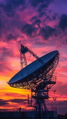 Poster - Stunning sunset over seti antenna array, showcasing intricate details against a vibrant sky