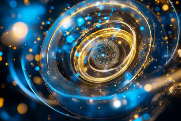 Poster - A vibrant representation of quantum computing elements in motion, featuring glowing particles and swirling light