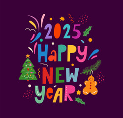 Wall Mural - 2025 happy new year. 2025 holiday vector illustration.. new year holiday decorative card. new year h