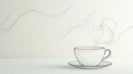 Poster - A minimalist illustration captures a tea cup and steam that conveys a sense of comfort and relaxation, perfect for any moment. Generative AI