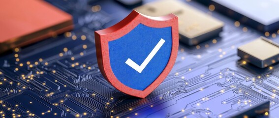 Poster - Concept of cyber security data protection business technology privacy. A young businessman selects the security icon on a virtual display.