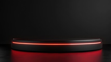 Poster - Black podium display with red light emission on a dark background 3D rendering