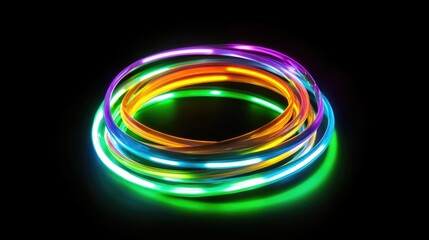 Poster - neon circle lines in a 3d cartoon rendering with empty copy space isolated on a black background lon
