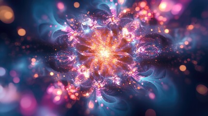 Poster - Abstract multicolor supernova fractal light background in a 3D cartoon rendering