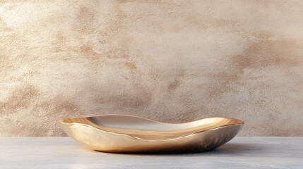Poster - 3D rendering of a gold pastel display podium for product presentation against an abstract minimal geometric background