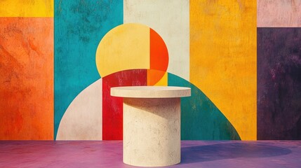 Poster - Geometric pedestal set against a vibrant backdrop