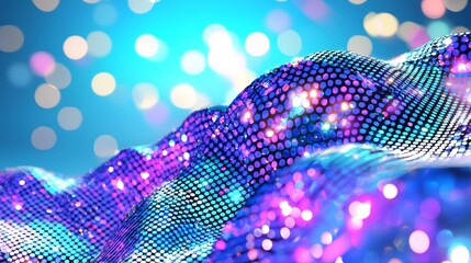 Poster - A wave of moving dots with a musical stream of sounds. Abstract digital data background. 3D rendering.