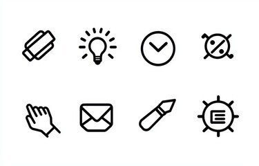 A set of marketing financial and business icons, drawn in a doodle style, isolated on a white background