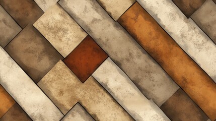 Poster - Cartoon hand drawn beige and brown diagonal seamless tile texture