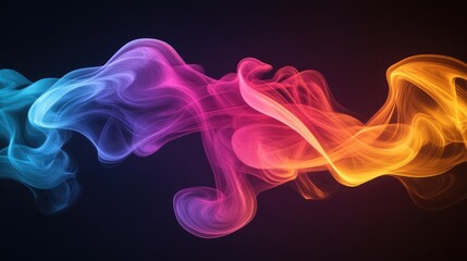Poster - 3D render of vibrant abstract smoke in a variety of colors set against a dark background