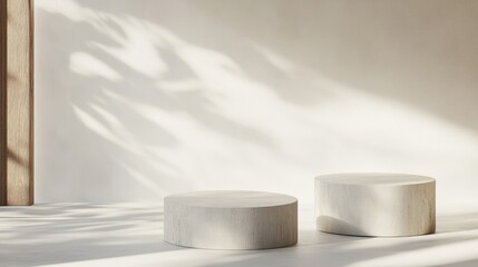 Poster - 3D rendering of cylindrical podiums against a white backdrop