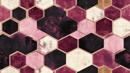 Poster - Abstract hexagon backdrop design featuring dark pink pastel brown and old mauve colors Seamless pattern suitable for wallpaper fashion garment design wrapping paper or texture