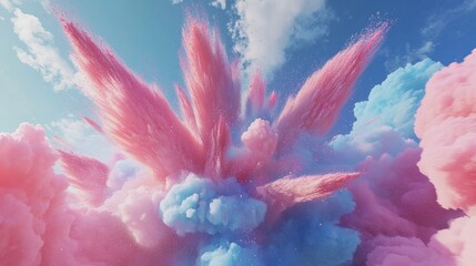 Poster - Explosion of pink and blue powder in a 3D cartoon rendering Freeze motion of color powder bursting 3D illustration