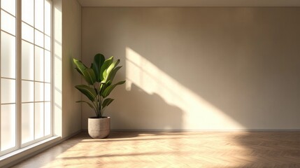 Poster - 3d rendering of a modern contemporary loft interior featuring an empty room with beige toned walls p