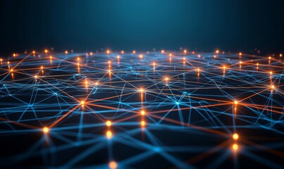 Poster - Engineering, engineering, lines, technology, neural, network, futuristic, optical, innovation. The vision of neural technology is through optical lines, through technology network webs, and through