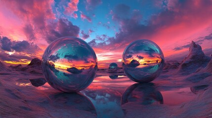 Poster - HDRI environment map spherical panorama background featuring abstract objects and illuminated sky 3D equirectangular illustration