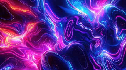 Poster - 3d rendering of an abstract psychedelic background featuring glowing lines neon lights and vibrant u