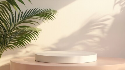 Poster - Empty cylindrical podium on a pastel backdrop for product display 3D rendering Minimalist design