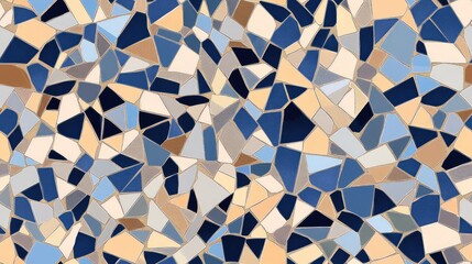 Poster - Abstract mosaic background featuring a geometric seamless pattern in blue neutral and beige colors Design elements