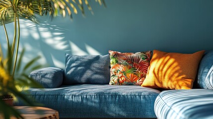 Poster - 3D rendering of a maximalist style sofa corner with a soft pillow