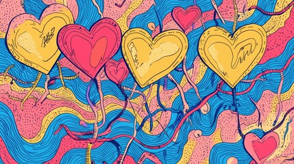 Poster - Red and Gold Hearts on Vibrant Paper Background