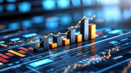 Poster - Floating forex candlestick chart against blurry city backdrop. Concept for trade, technology, investment, and analysis.