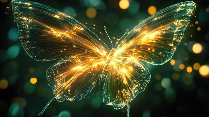 Poster - Glowing fractal lines in the shape of a butterfly