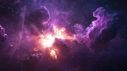 Poster - Exploding supernova in space with the formation of a nebula in a 3D cartoon rendering