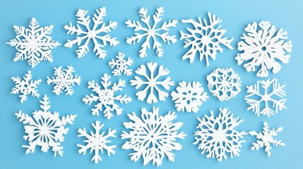 Poster - Intricate large snowflakes set against a light blue backdrop for a festive winter theme