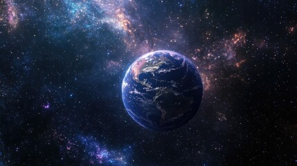 Wall Mural - panoramic view of the earth stars and galaxy in 3d cartoon rendering space fantasy of planet earth a