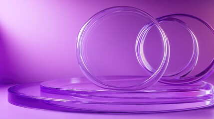 Poster - Gradient purple podium featuring abstract clear glass rings designed for product presentation A fantasy scene stage showcase suitable for display 3D rendering of a studio platform template
