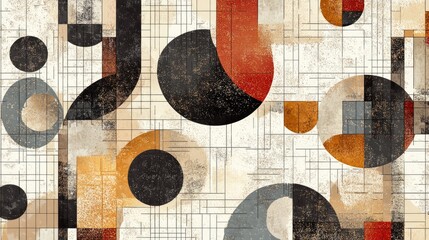 Poster - Geometric abstract pattern background painting featuring a flat design of mosaic with simple shapes like circles semi circles and dots Neo geometric mural design Vector illustration