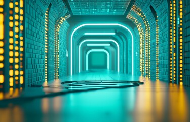 Poster - Network connection in a data center and storage room 3D rendering