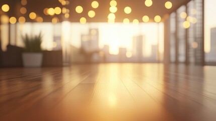 Poster - 3d rendering of a blurred empty open space office with abstract light bokeh in the interior backgrou