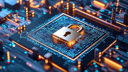 Poster - Information about cyber security and personal data. Digital padlocks on technological abstract background. 3D render.