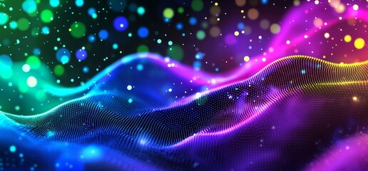 Poster - 3D illustration of Big Data. Information waves and the global database. Neural networks and stock market. Abstract background technology.