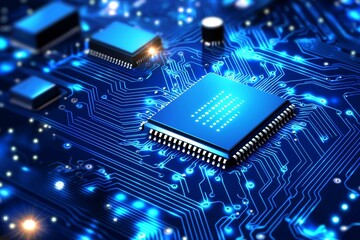 Poster - Dots and lines in an abstract electronic print circuit background
