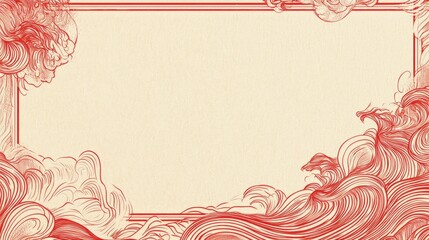 Poster - Line art illustration featuring a red border pattern with ample copy space