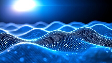 Poster - Polygons, dots, and lines are used to protect internet network connections. The background is dark blue with a blurred side and a center focus.