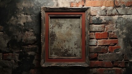 Poster - 3d rendering of a picture frame against a weathered brick wall background