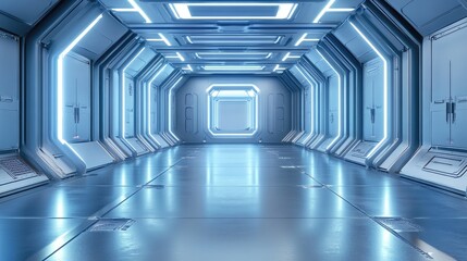 Poster - abstract futuristic empty floor and room with sci fi corridor and lighting for product showcase mode