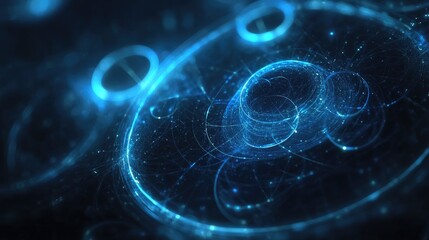 Poster - Blue glowing Euclidean circles fractal with particles Geometry Abstract background generated by computer