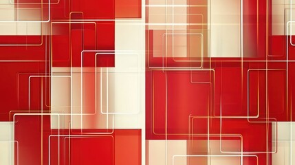 Poster - Abstract red background with squares and checkered lattice pattern featuring striped lines