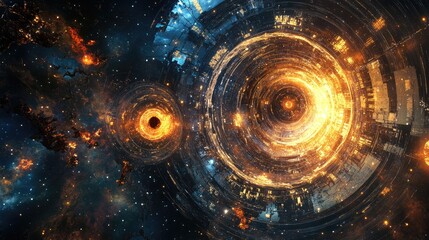 Poster - Abstract science fiction concept background featuring time travel and outer space in a 3D cartoon rendering