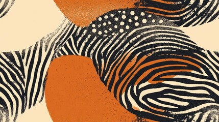 Poster - Seamless circular pattern featuring stripes spots and waves with available copy space Hand drawn design