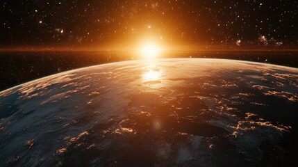 Wall Mural - cartoon rendering in 3d of planet earth with a sunrise in space