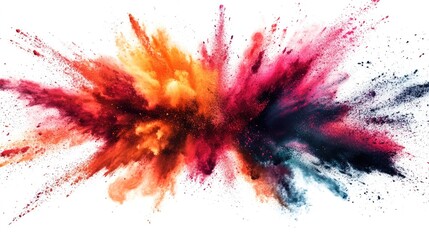 Poster - A vibrant explosion of color powder scatters across a stark white background representing vitality and movement in a stunning array of hues
