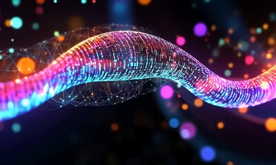 Poster - A mesmerizing flow of vivid data represented by bright pixels and network patterns in dynamic motion