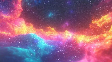 Poster - cosmic artistic illustration featuring a colorful galaxy background with stars in a 3d cartoon rende