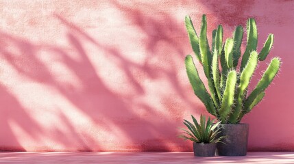 Poster - 3d rendering of vibrant cactus flora against a pink vintage wall